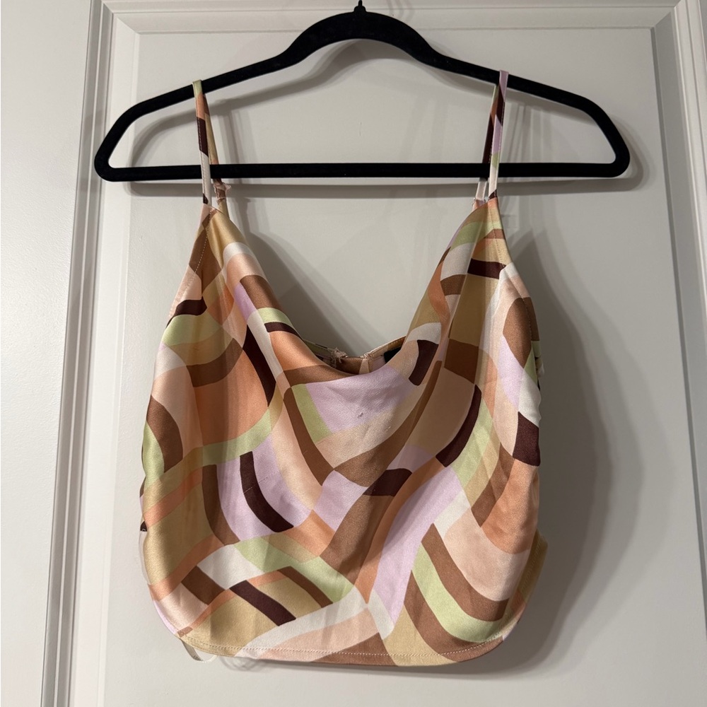 Forever‎ 21 Geometric Swirl Cowl Neck Camisole Top Brown Tan Green Large